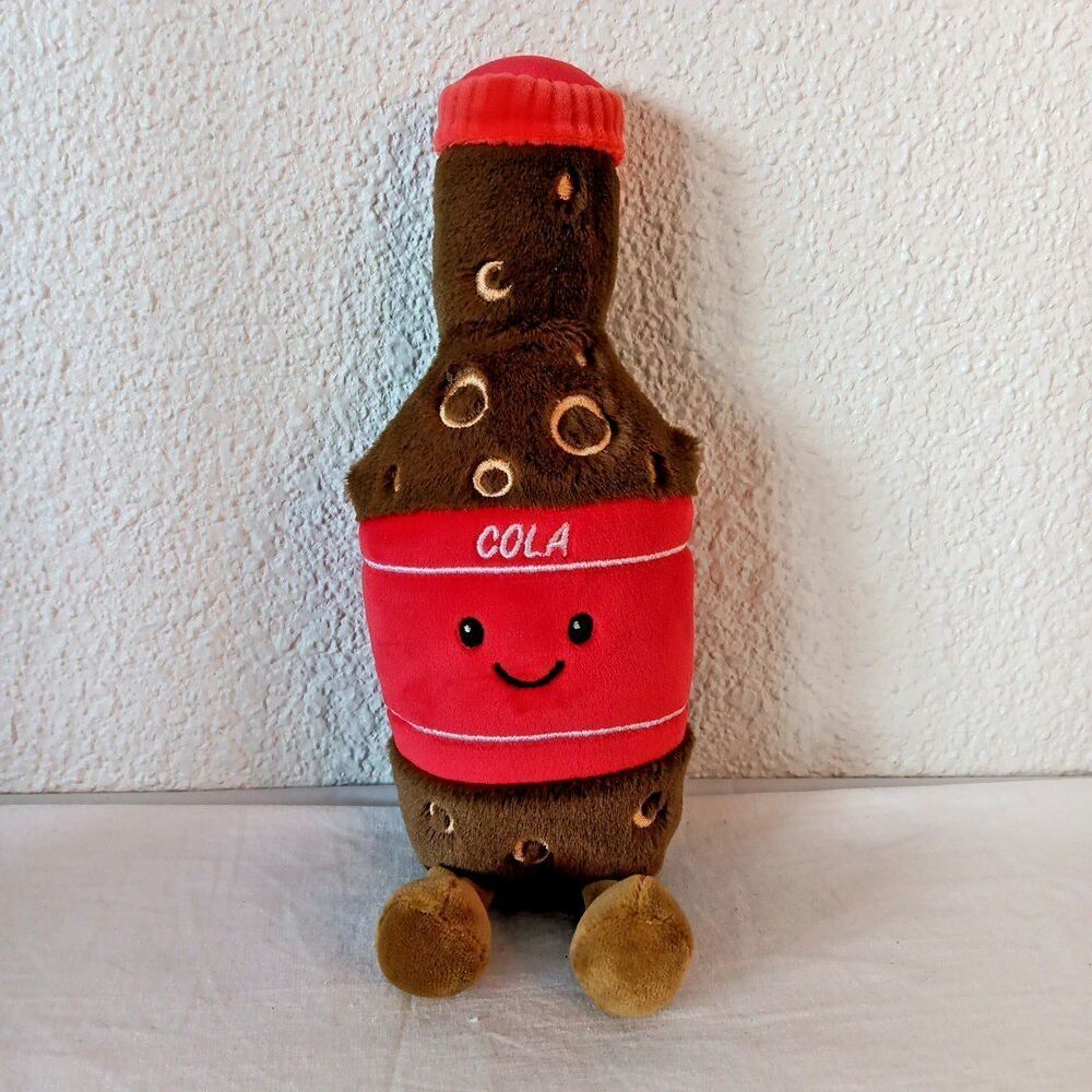 Gigglescape Cola Soda Bottle Plush Red Brown Bubbles Weighted Bottom